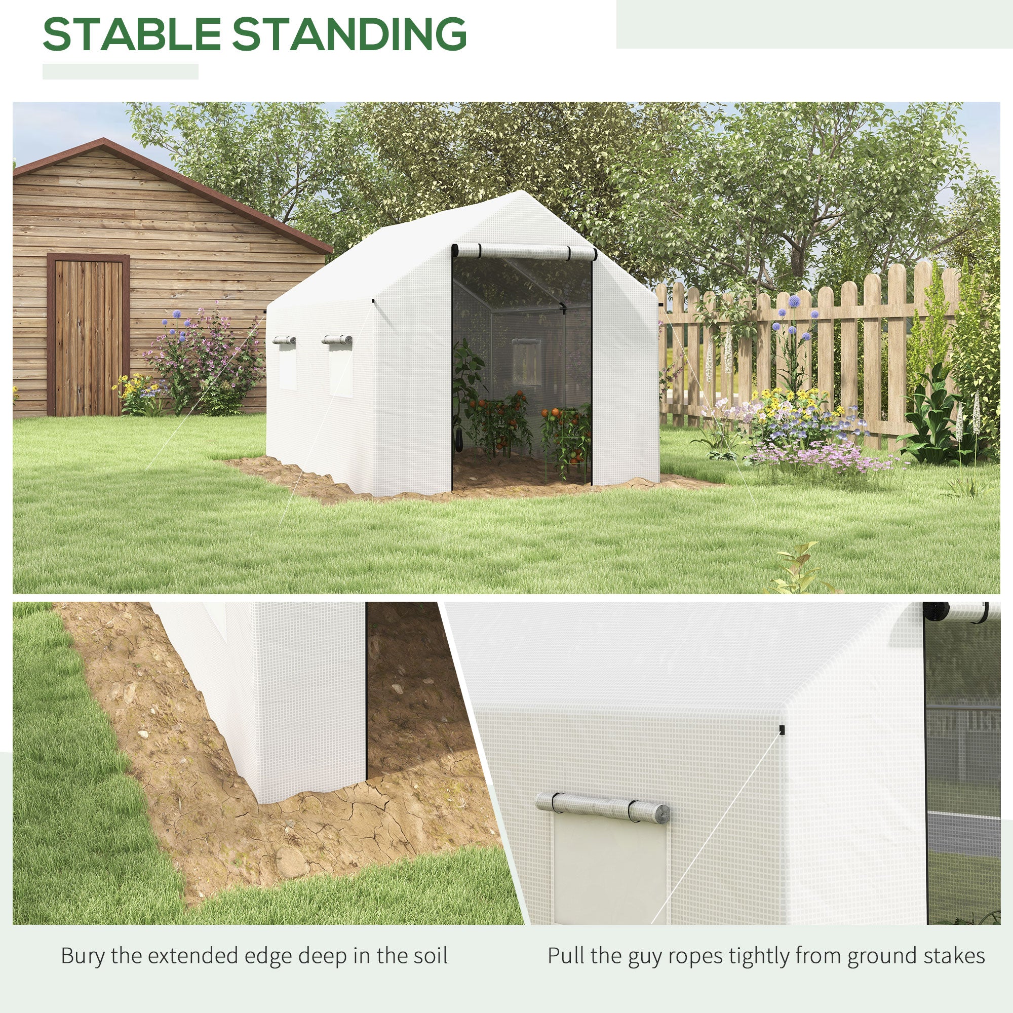 Outsunny Polyethylene Walk-in Polytunnel Greenhouse, 2 x 3(m), White - anydaydirect