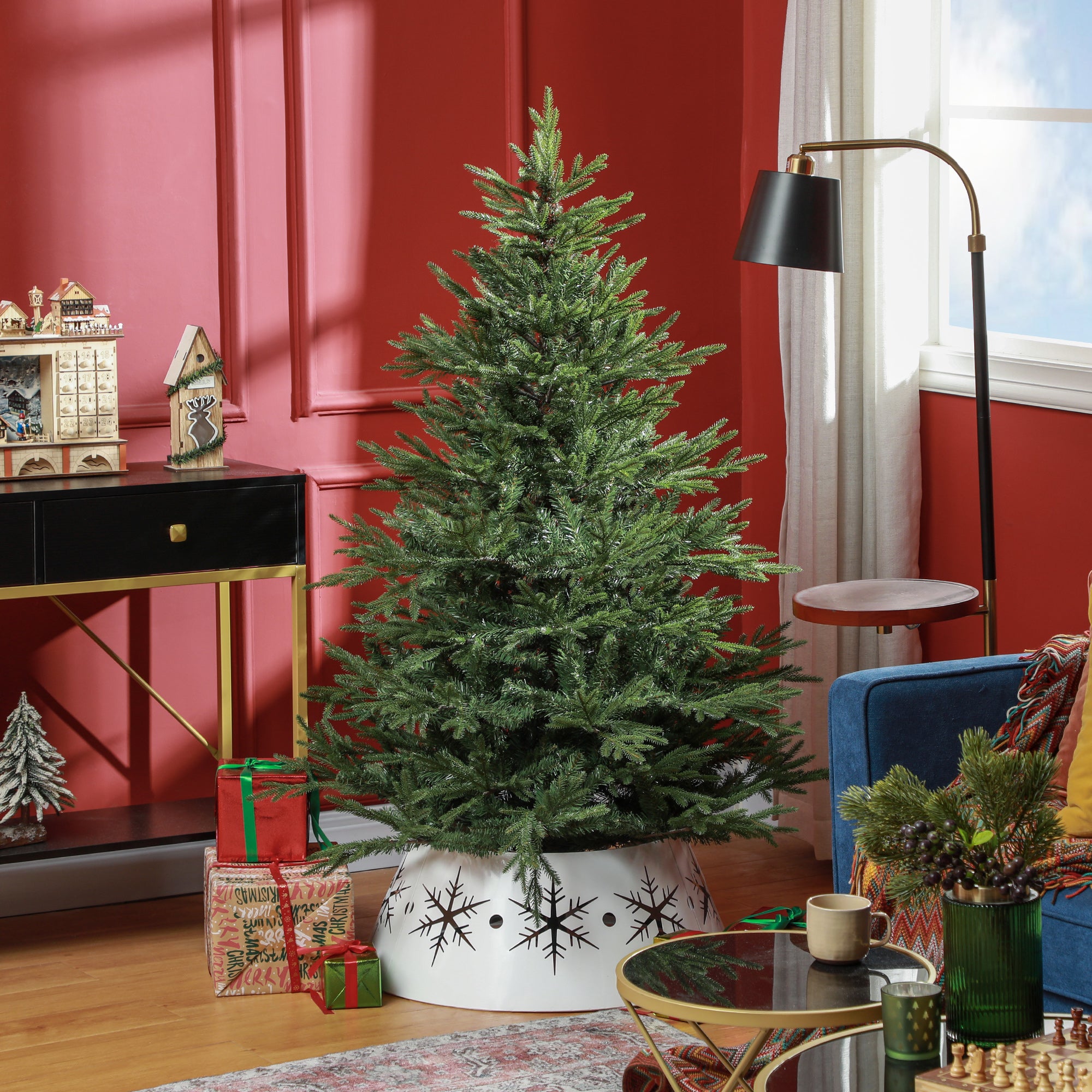 HOMCOM 5ft Artificial Christmas Tree with 1724 Tips, Metal Base, Realistic Hinged Xmas Tree, Easy to Assemble, Green - anydaydirect