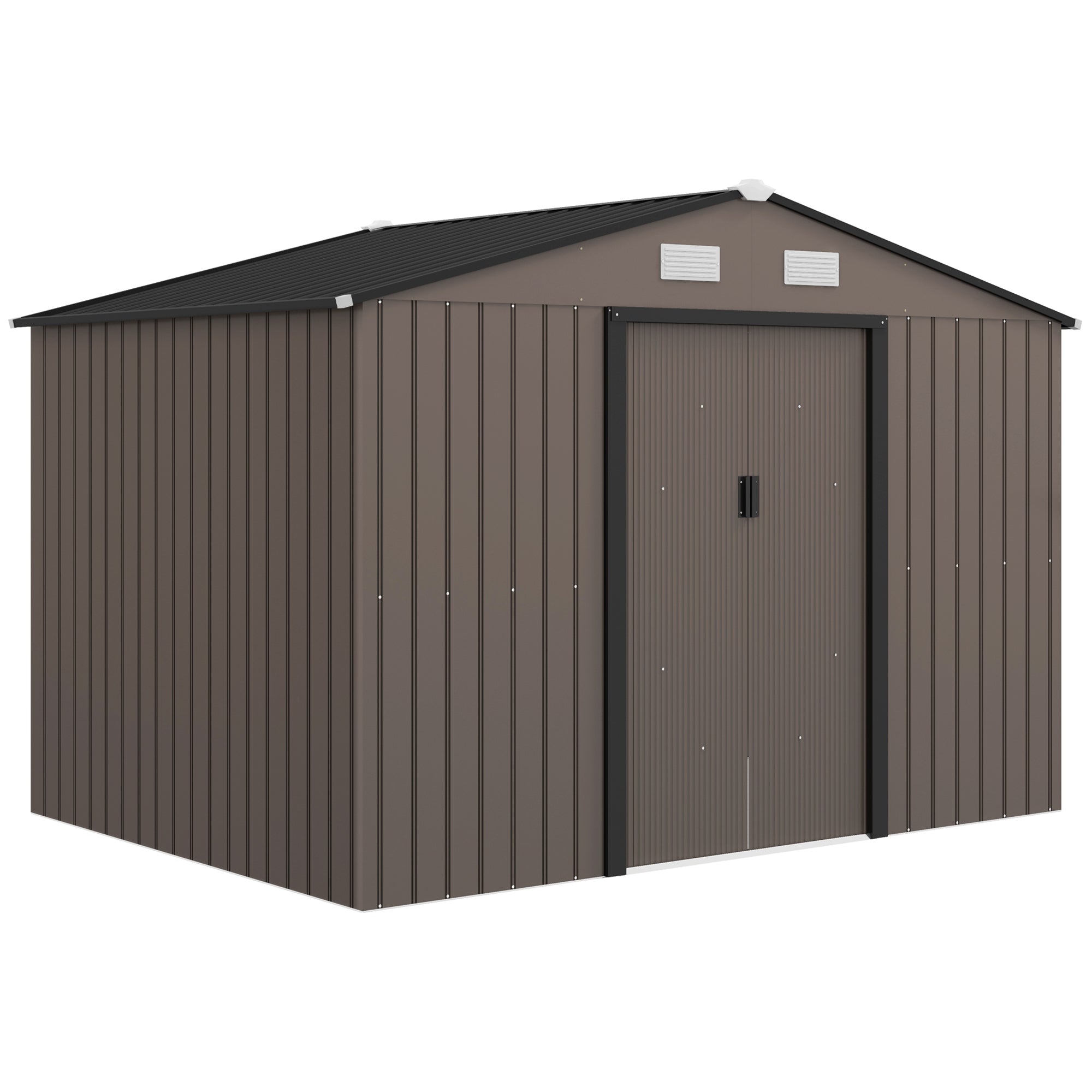 Outsunny 9 x 6FT Garden Metal Storage Shed Outdoor Storage Shed with Foundation Ventilation & Doors, Brown - anydaydirect