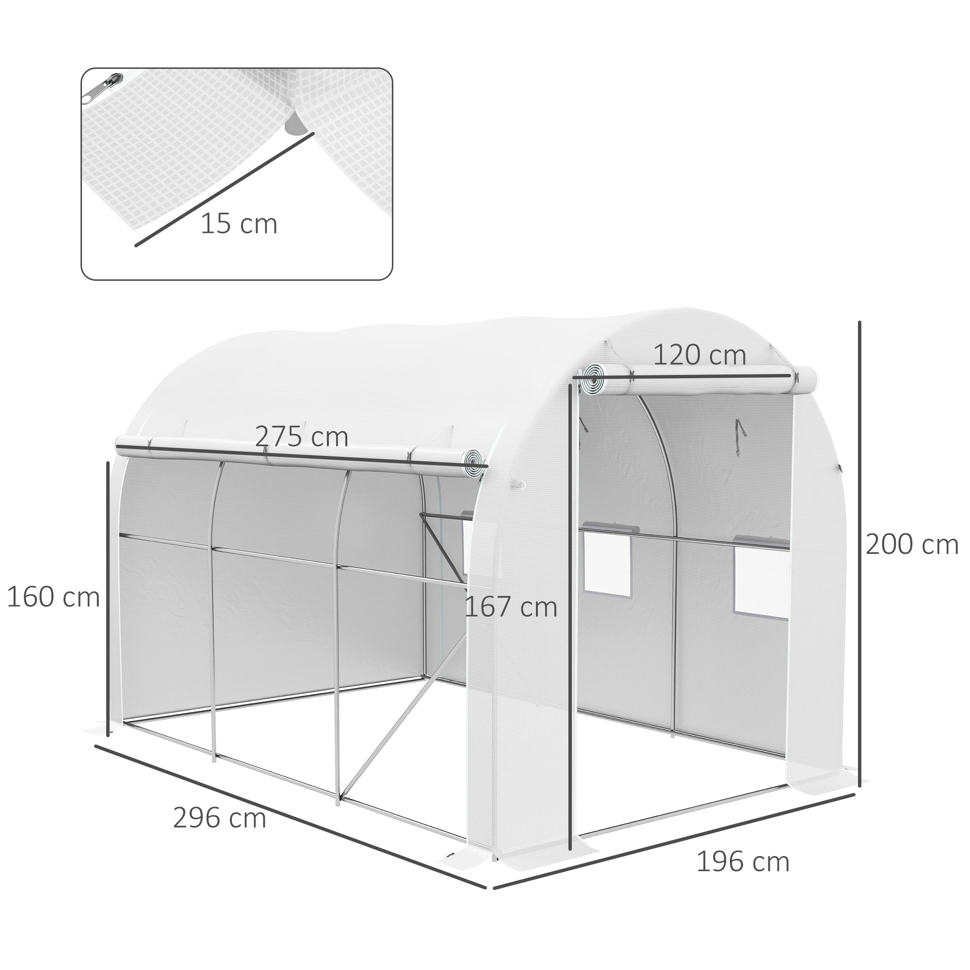 Outsunny 296 x 196cm Steel Frame Polytunnel Greenhouse - White - anydaydirect