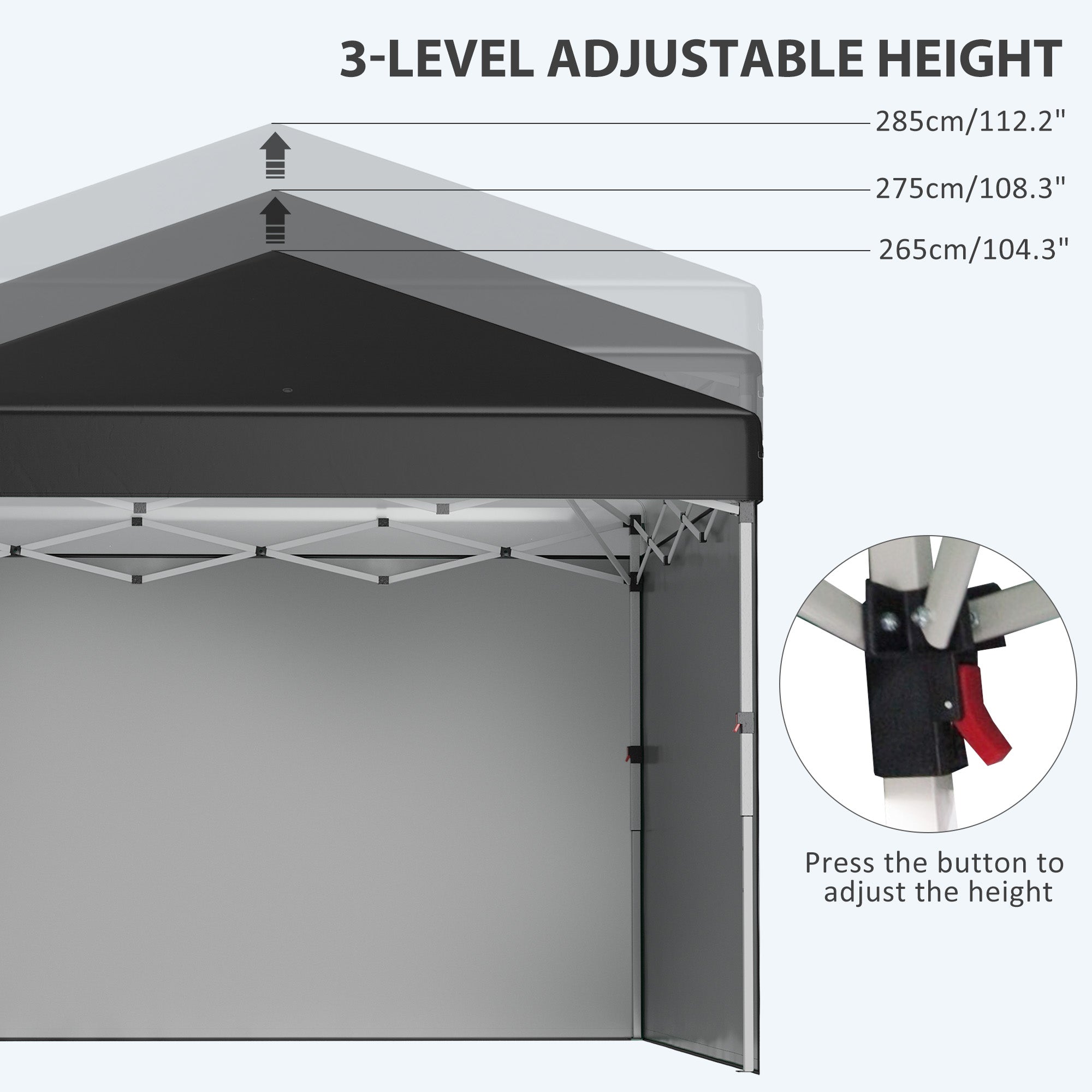 Outsunny 3 x 3 (M) Pop Up Gazebo Event Shelter, Height Adjustable Party Tent with 3 Sidewalls, Weight Bags and Wheeled Bag - anydaydirect