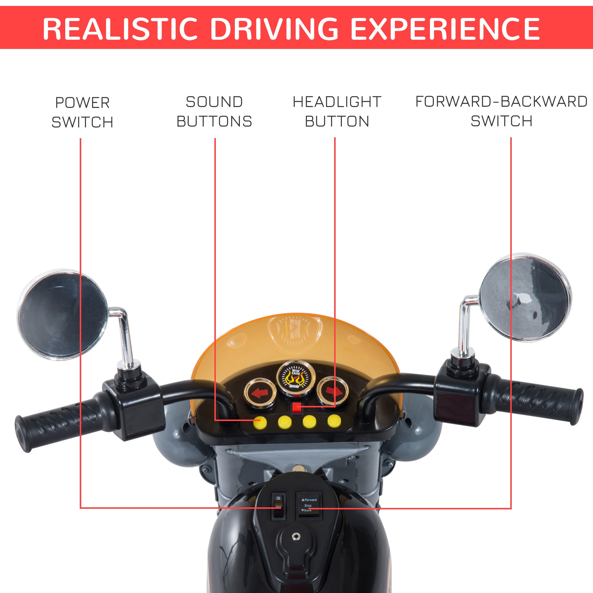 HOMCOM Electric Motorbike for Kids 6V Battery Powered Ride On Motorcycle with Lights and Sounds for 3-6 Years, Black - anydaydirect