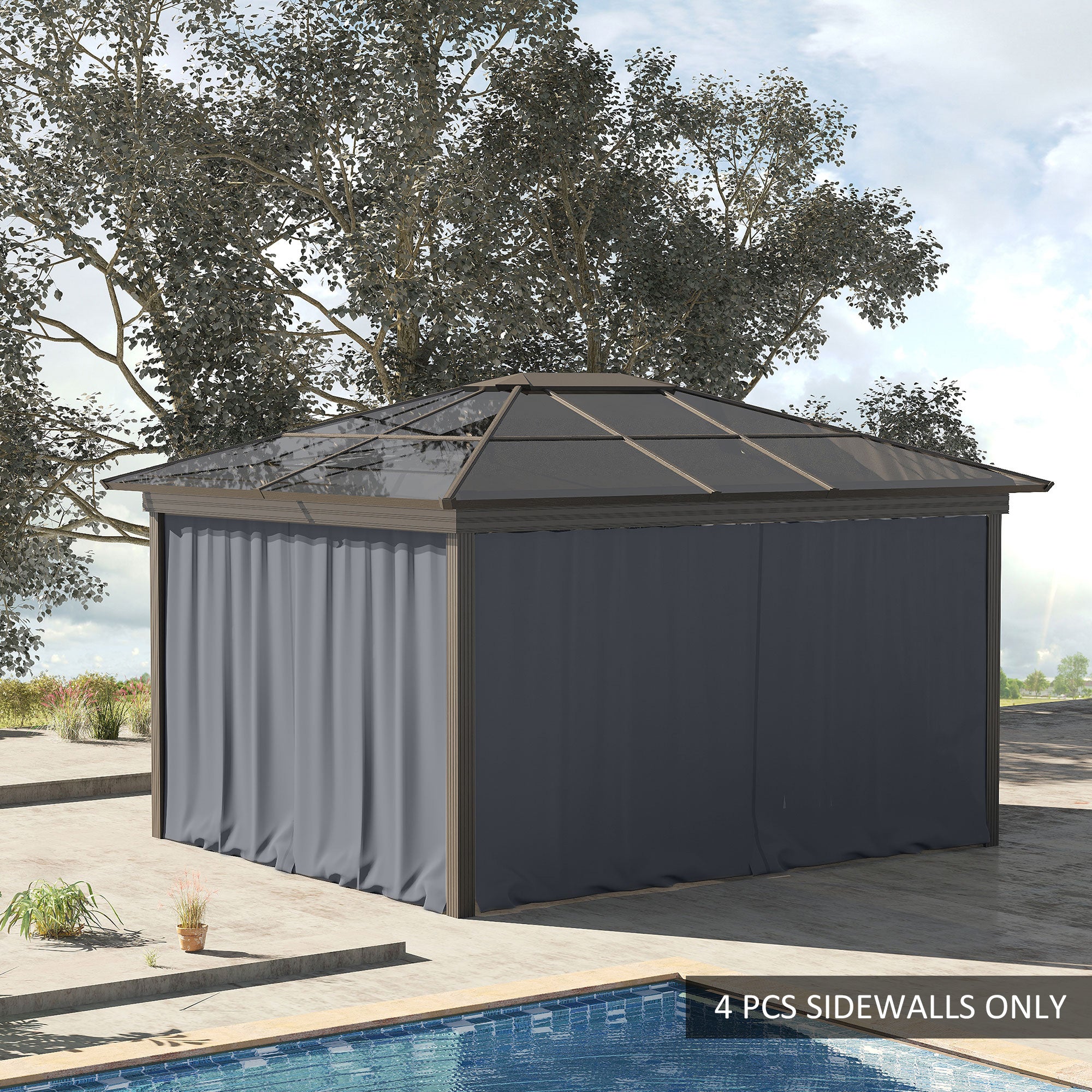 Outsunny Replacement Gazebo Curtains 4-Panel Sidewalls with Zipper for 3 x 3 (M) Yard Gazebos Canopy Tent, Dark Grey - anydaydirect