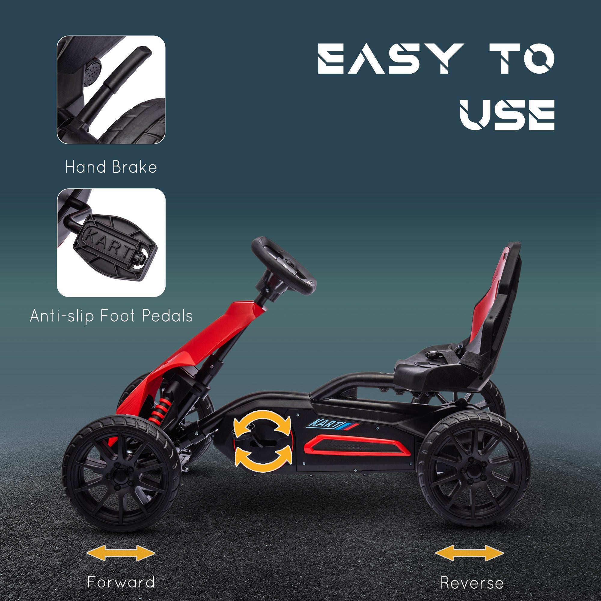 HOMCOM Children Pedal Go Kart, Kids Ride on Racer w/ Adjustable Seat, Shock Absorption EVA Tyres, Handbrake, for Kids Aged 3-8, Red - anydaydirect