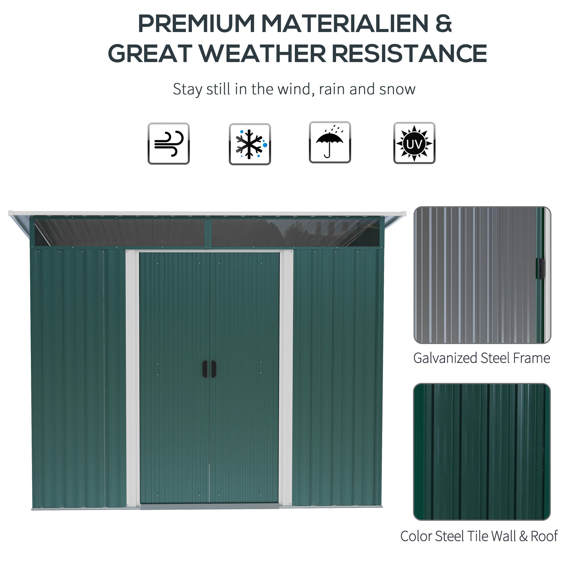 Outsunny Pent Roofed Metal Garden Shed House Hut Gardening Tool Storage w/ Ventilation 260L x 194W x 200H cm - anydaydirect