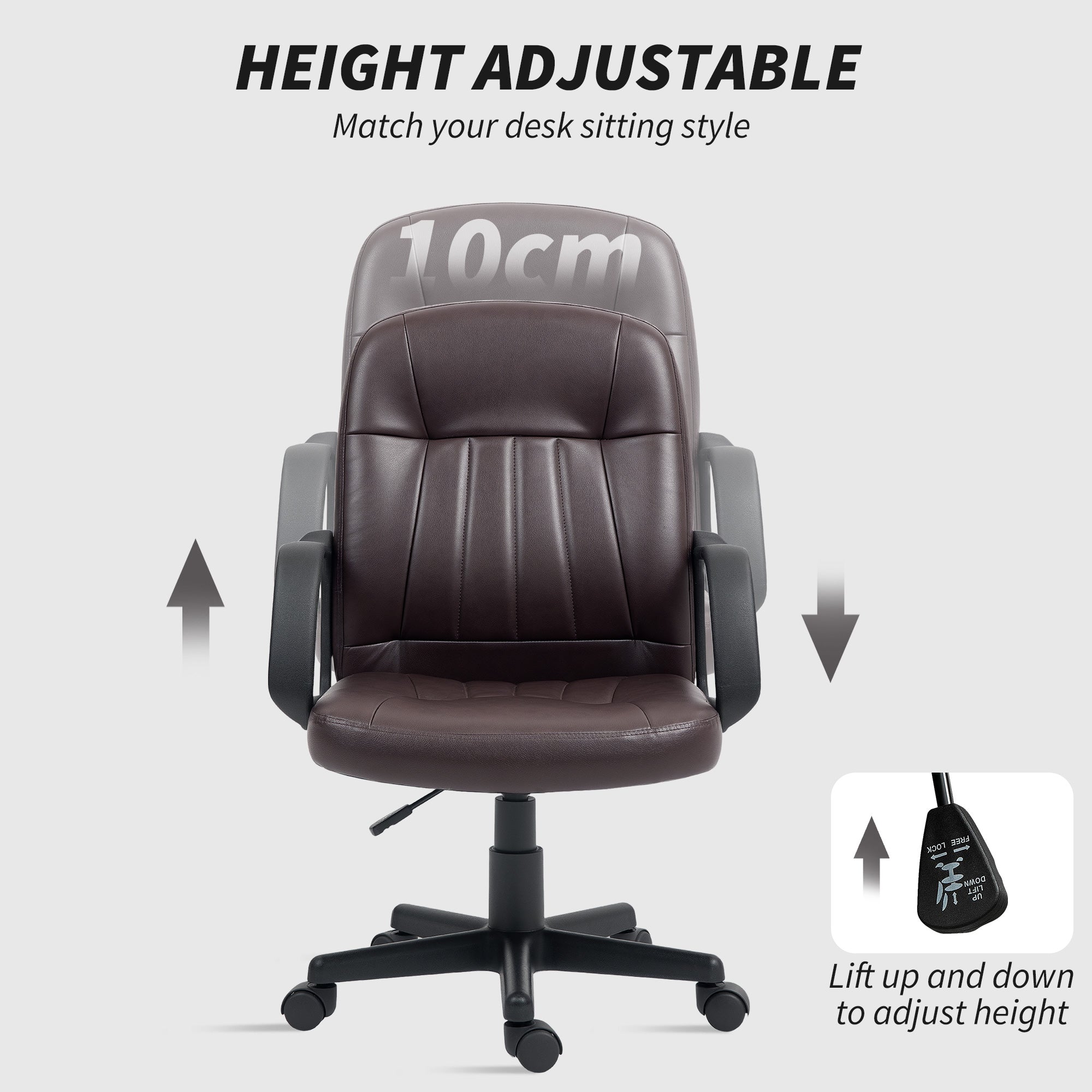 HOMCOM Swivel Executive Chair PU Leather Computer Desk Chair, Dark Brown - anydaydirect