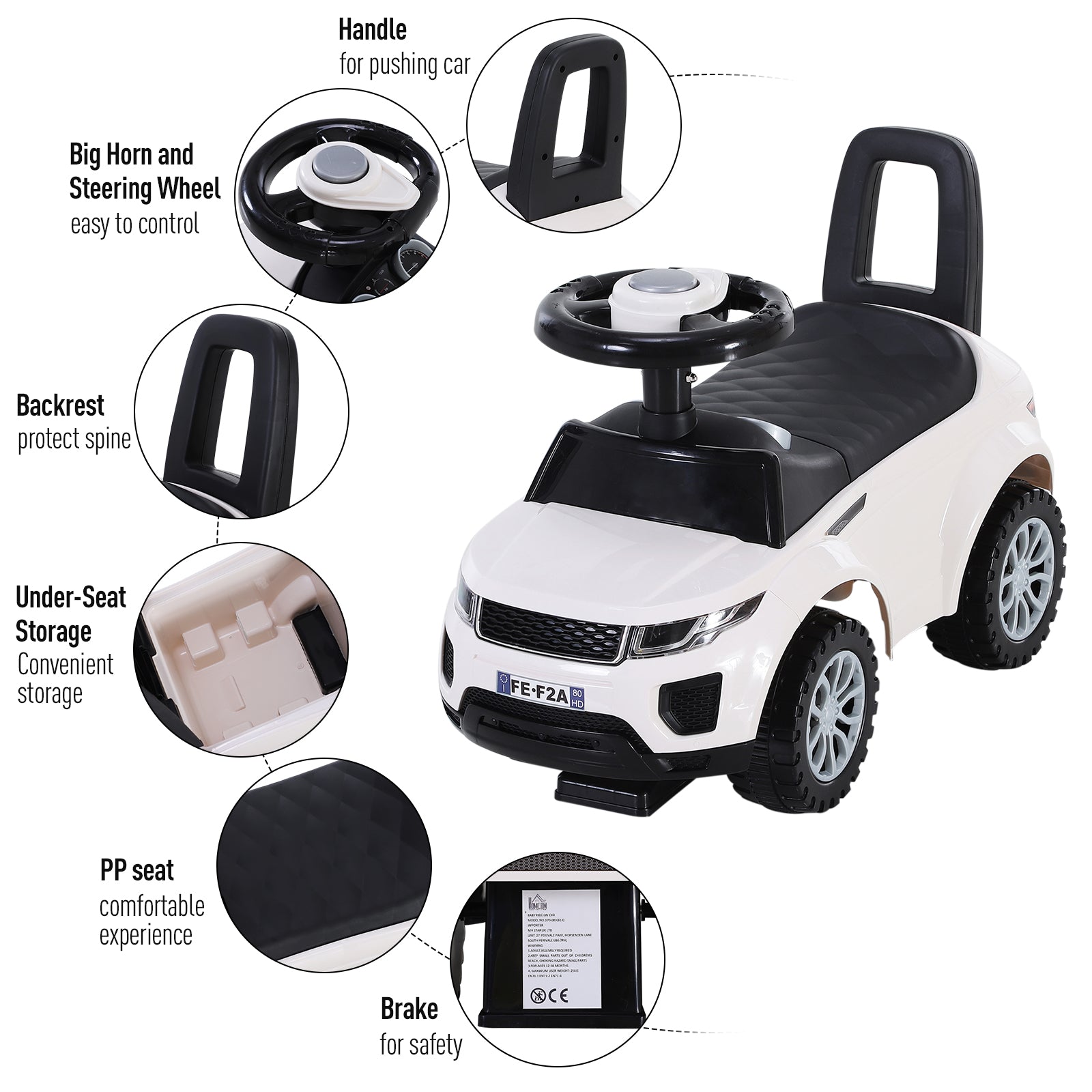 HOMCOM 3-in-1 Ride On Car for Toddlers, Foot to Floor Slider with Horn, Steering Wheel and Under Seat Storage, White - anydaydirect