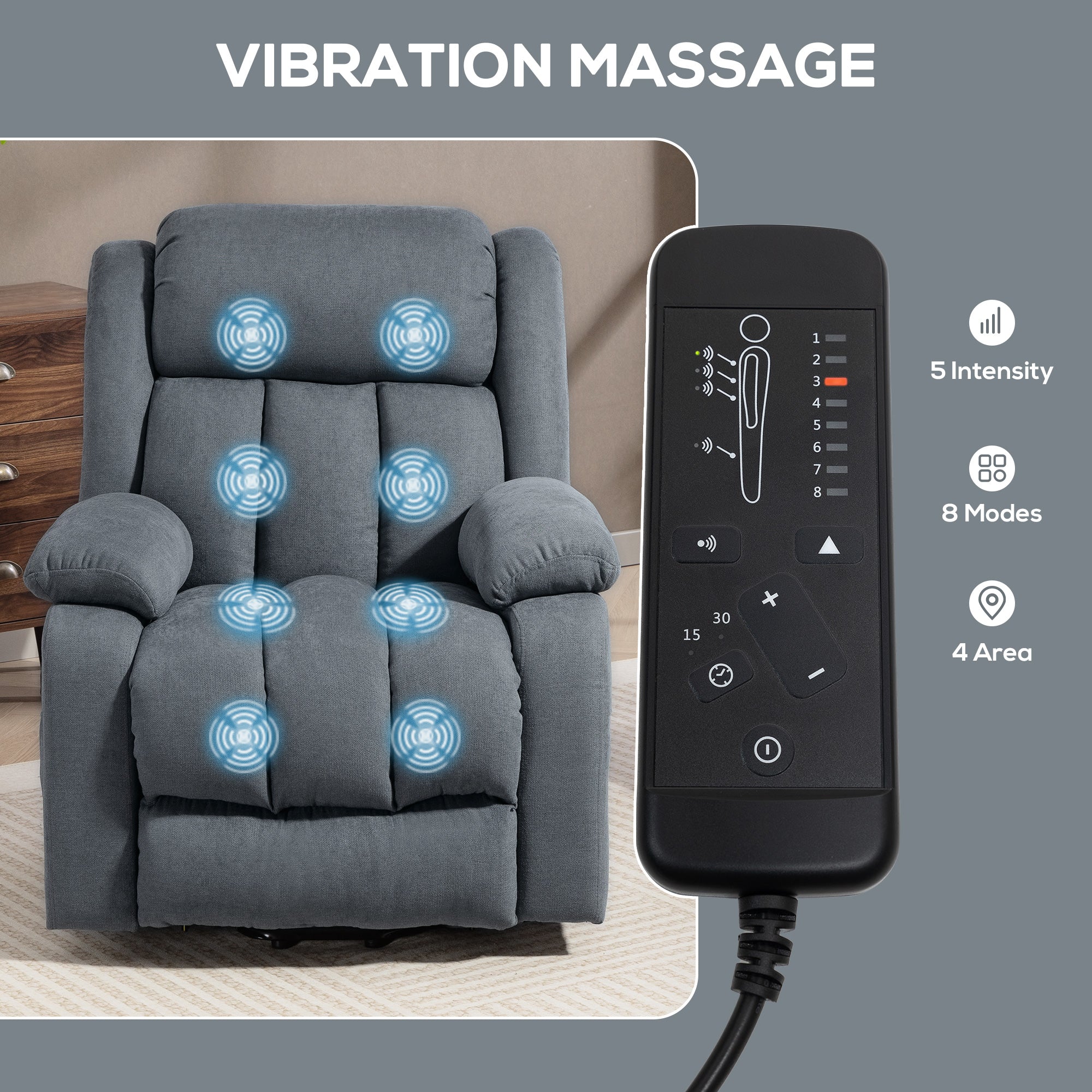 HOMCOM Power Lift Recliner Chair with Massage, Overstuffed Lift Chair for Elderly with Footrest, Remote and Side Pocket, Grey - anydaydirect