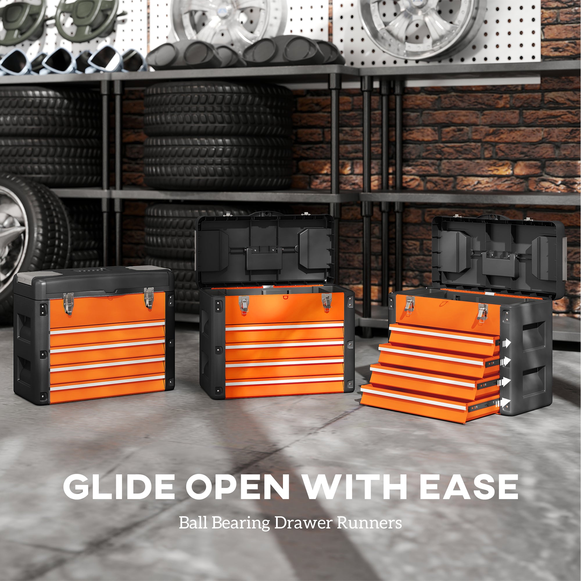 HOMCOM 4 Drawers Large Toolbox - Orange - anydaydirect
