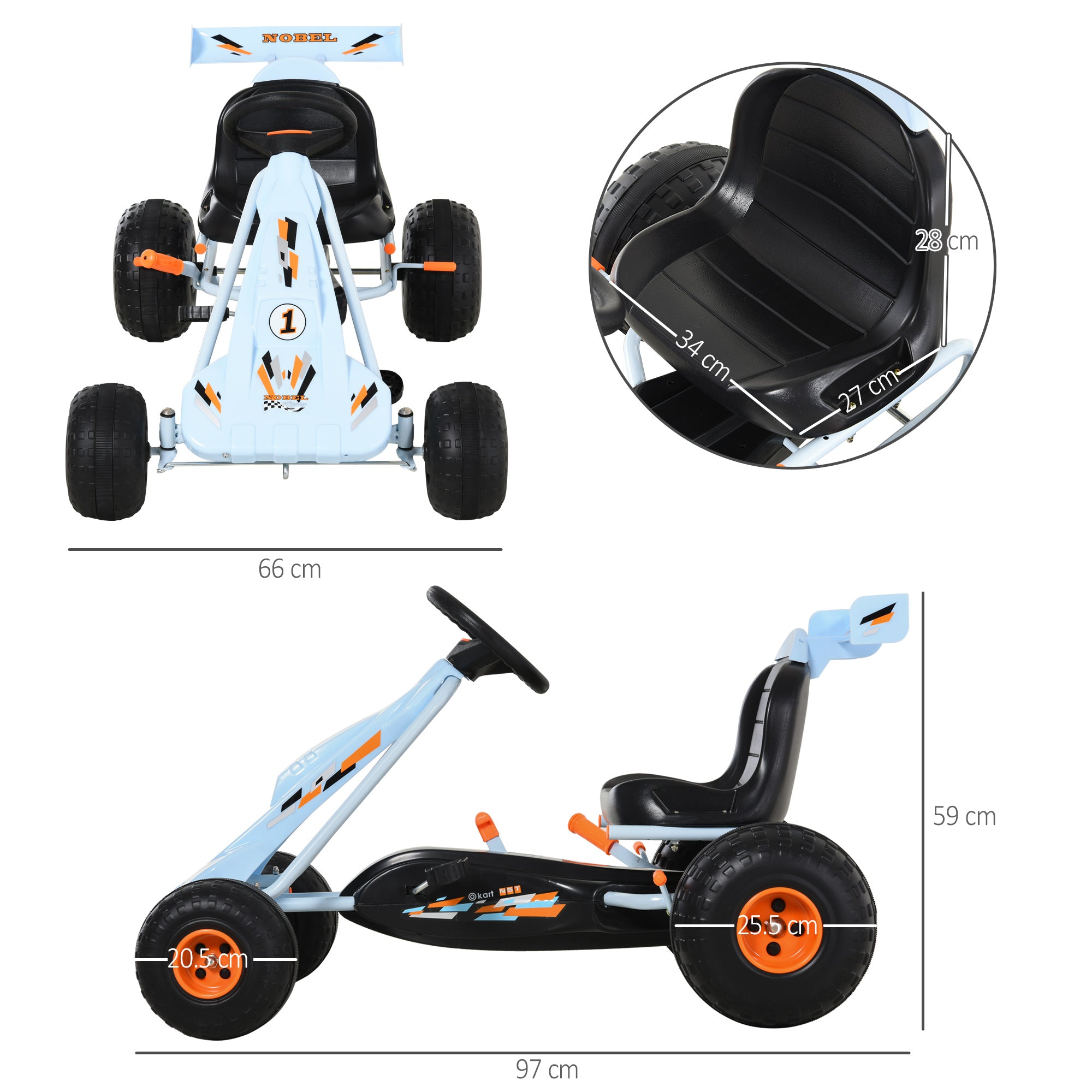 HOMCOM Kids Adjustable Seat PP Pedal Go-Kart Blue/Orange - anydaydirect
