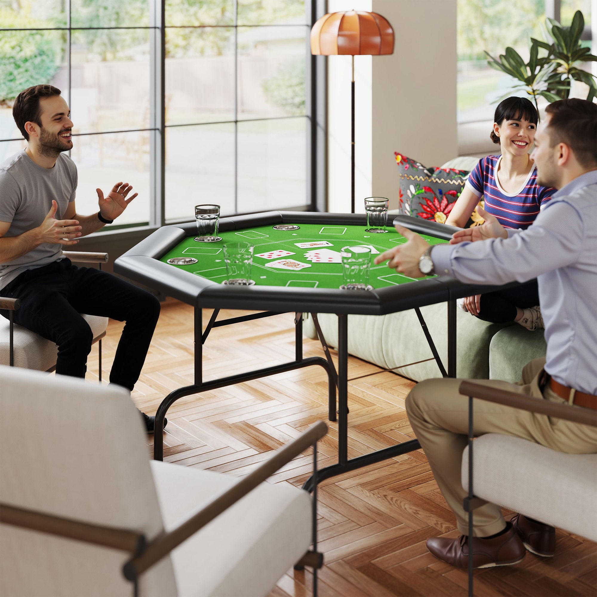SPORTNOW 8 Player Folding Poker Table, Portable Octagon Blackjack Table with Cup Holders with Cup Holders, Padded Edge, Green - anydaydirect