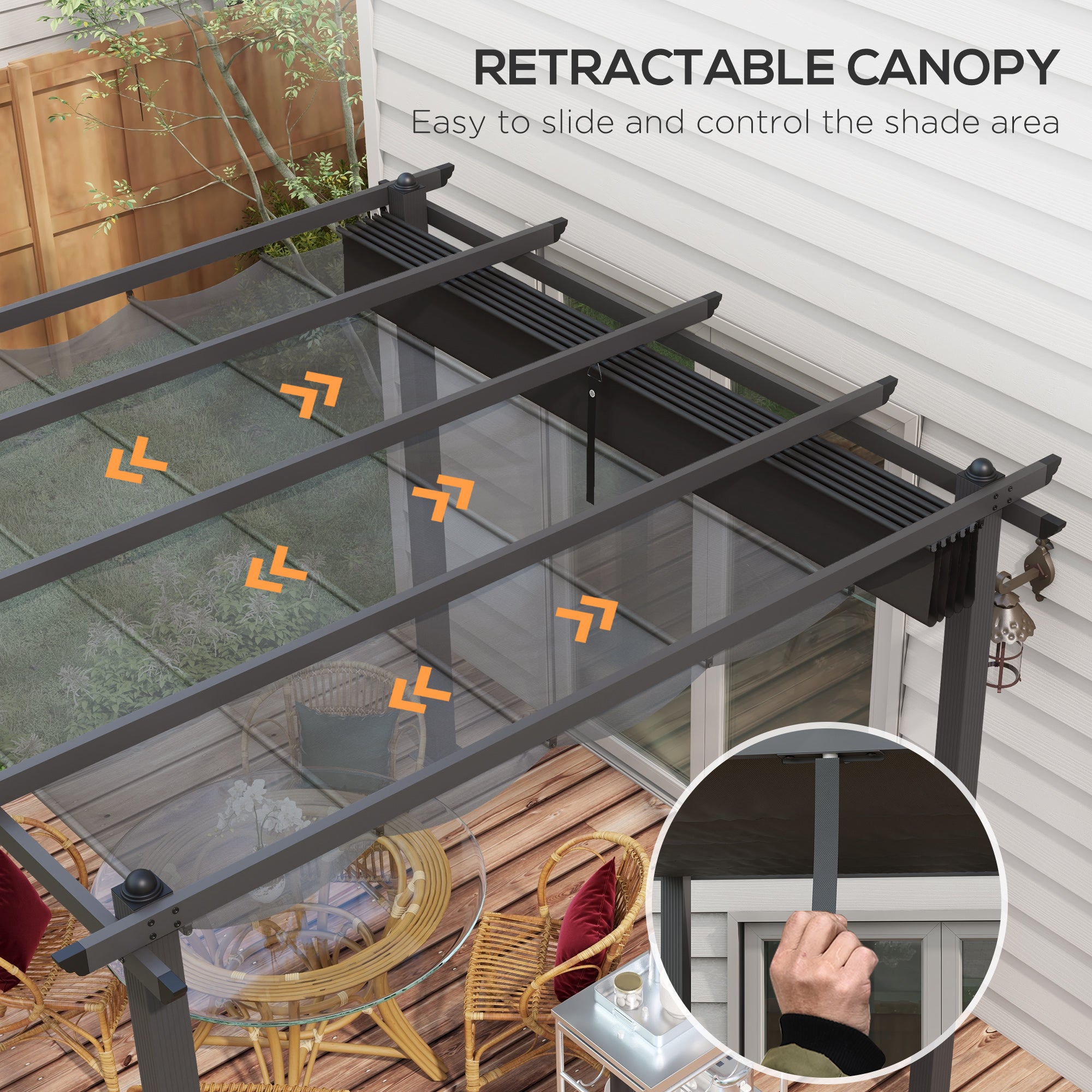 Outsunny 3 x 3m Aluminium Pergola, with Retractable Roof - Dark Grey - anydaydirect