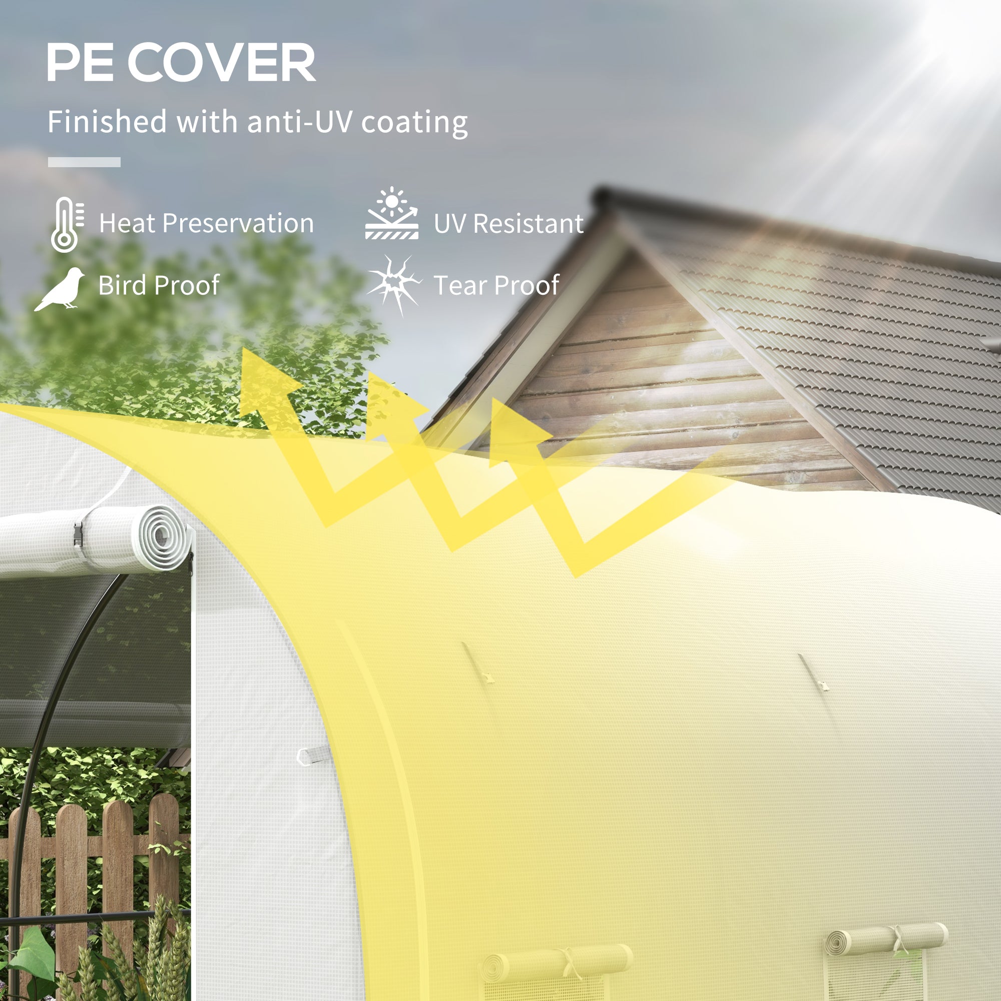 Outsunny 296 x 196cm Steel Frame Polytunnel Greenhouse - White - anydaydirect