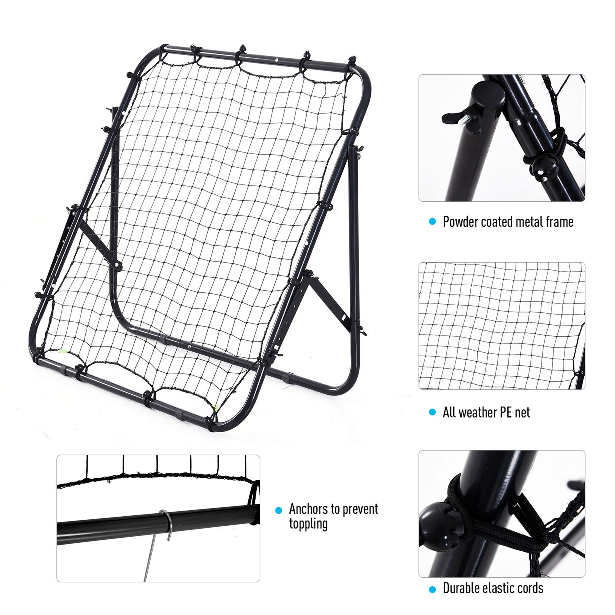HOMCOM Adjustable Rebounder Net Kickback Target Goal for Teens Adults Training, Black - anydaydirect