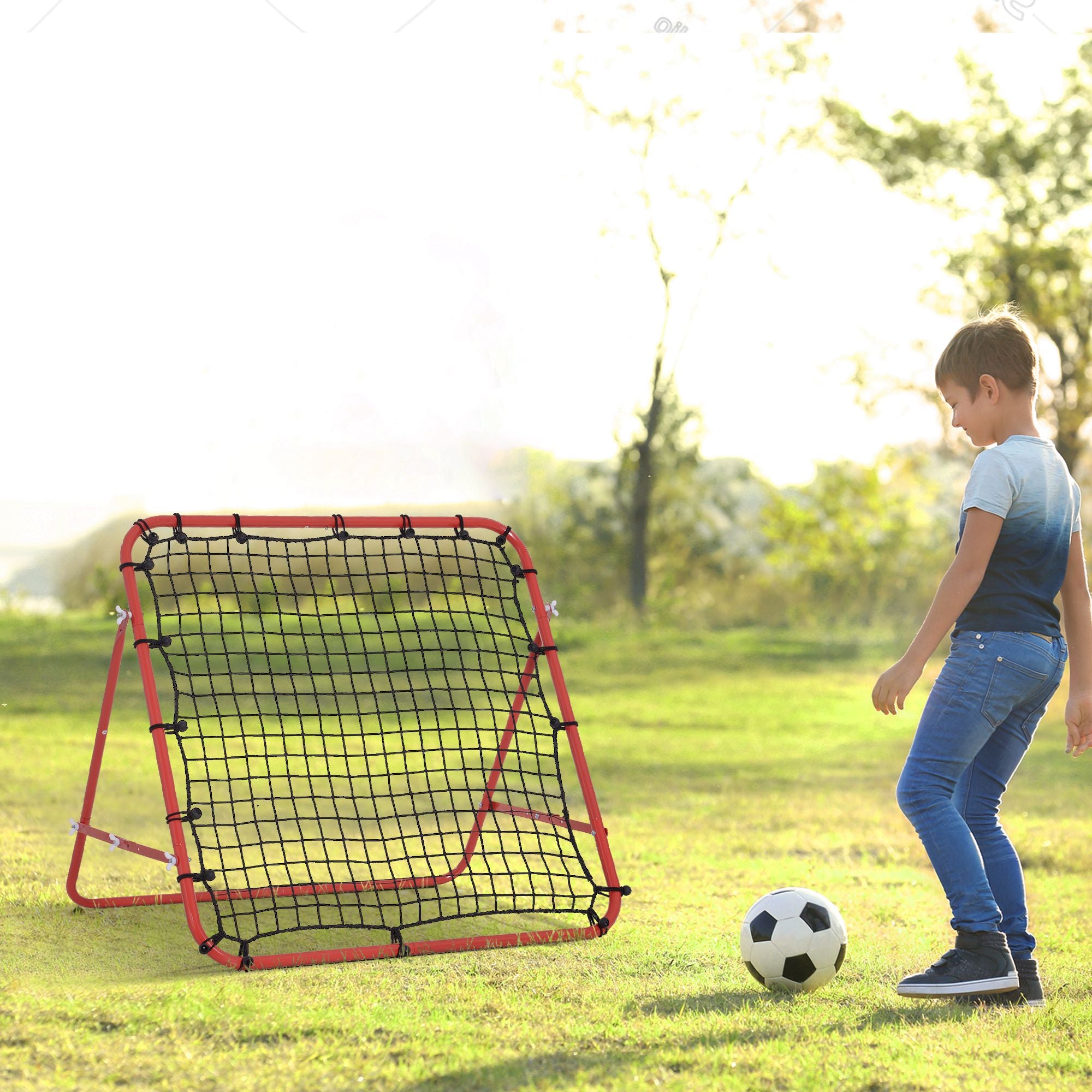 HOMCOM Rebounder Net, Practise Kickback Goal, for Teens, Adults Training - Red - anydaydirect