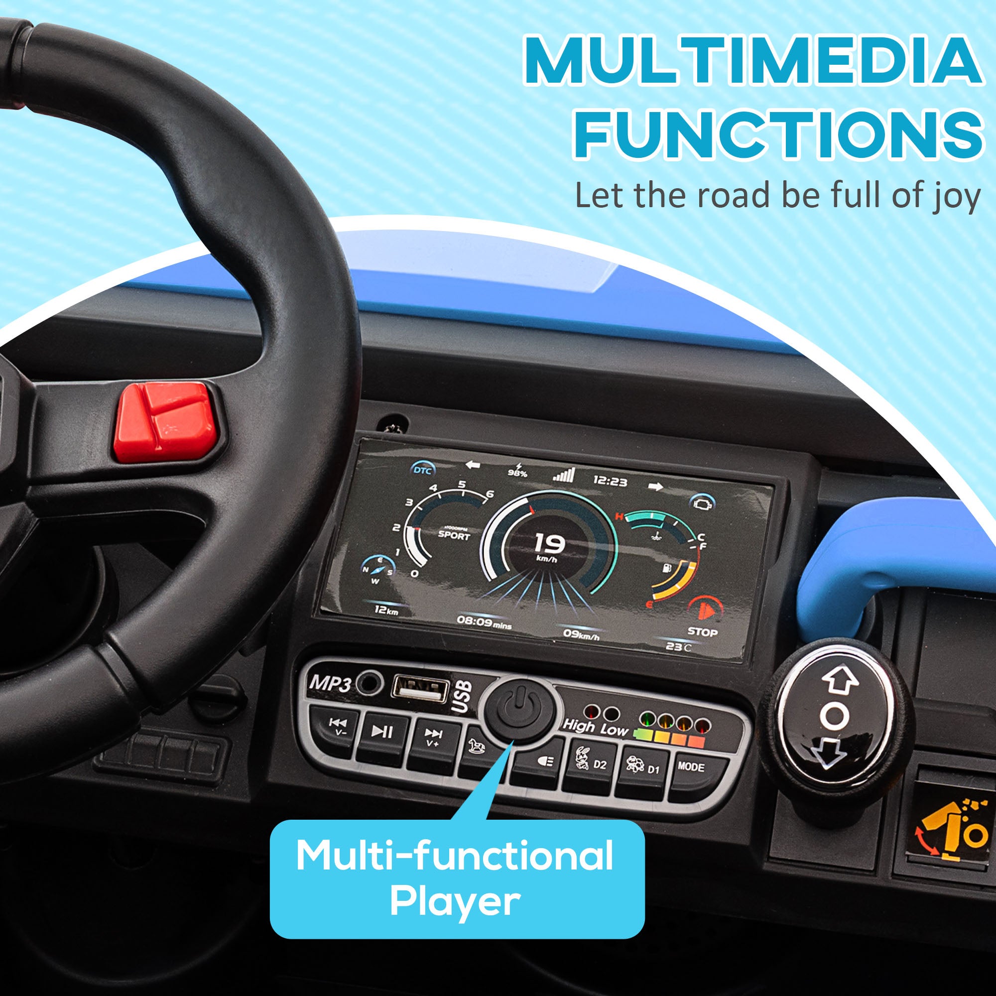 HOMCOM 12V Two-Seater Kids Electric Ride-On Car, with Electric Bucket, Remote Control - Blue - anydaydirect