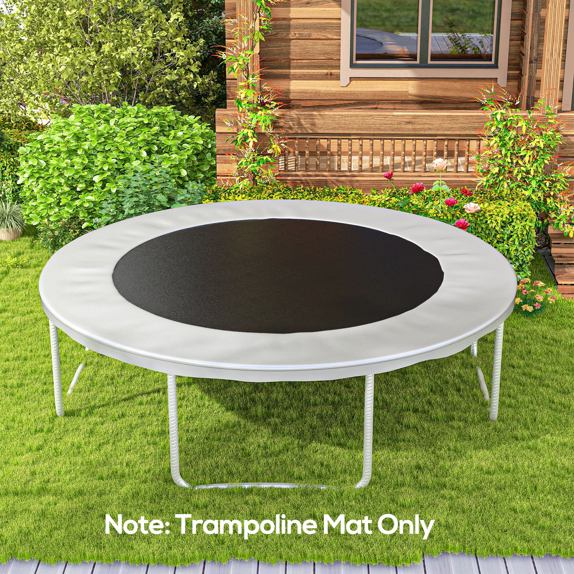 SPORTNOW Replacement Trampoline Mat with Spring Pull Tool, 72 V-Hooks, for 12ft Trampoline using 14cm Springs, Black - anydaydirect