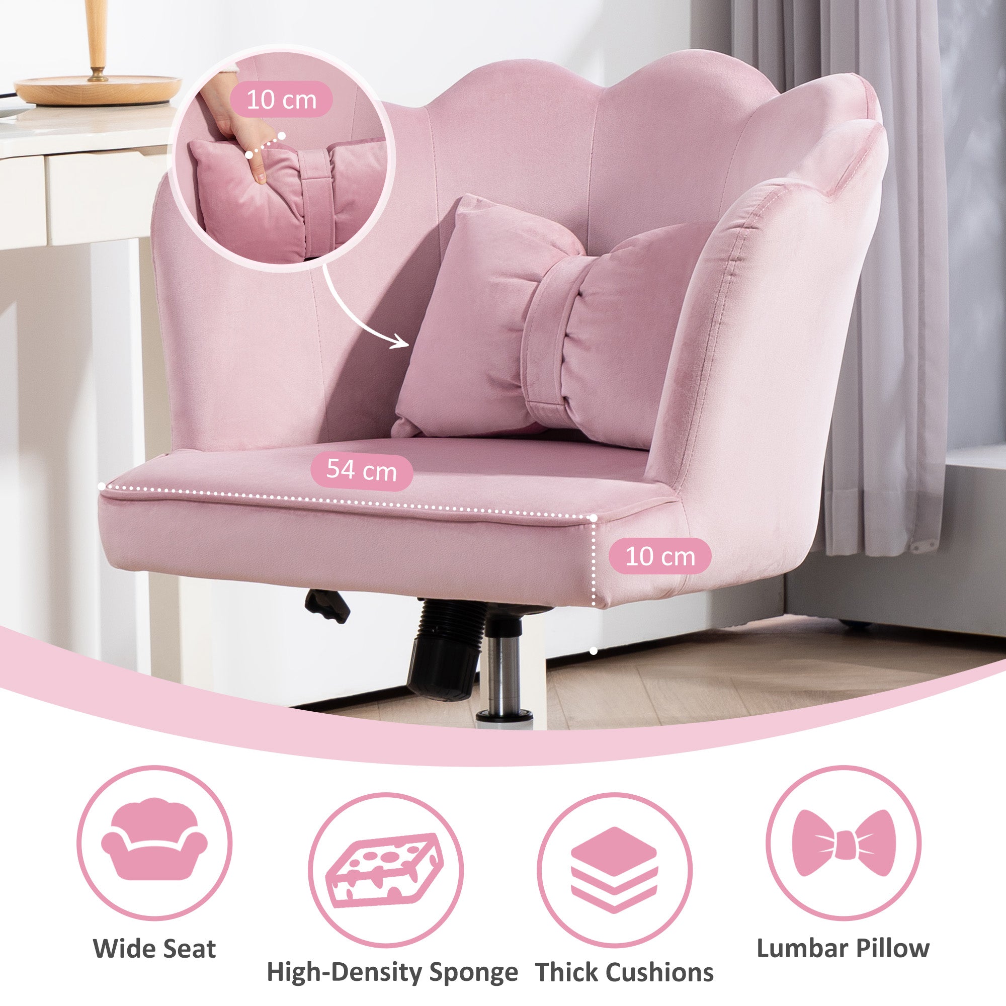HOMCOM Velvet-Feel Petal Back Office Chair - Pink - anydaydirect