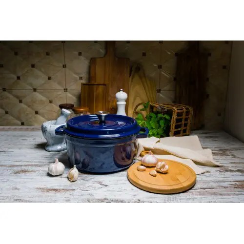 Grandfeu Enamelled Cast Iron Pot in Blue, 4.7l. With Lid - anydaydirect