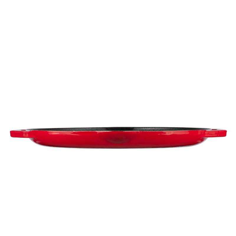 Grand Feu Red Ribbed Cast Iron Frying Pan, 34cm. - anydaydirect