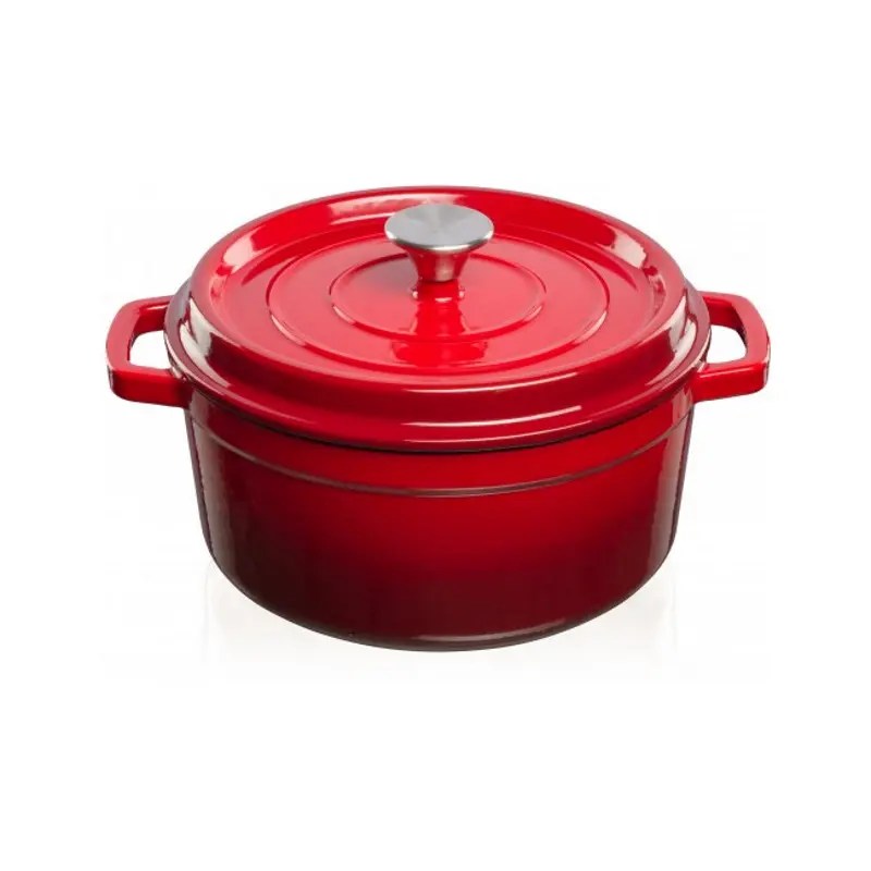 Grandfeu Enamelled Cast Iron Pot in Red, 4.7l. With Lid - anydaydirect
