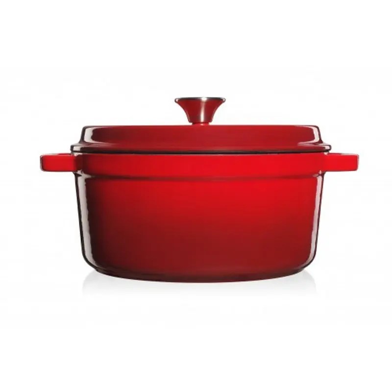Grandfeu Enamelled Cast Iron Pot in Red, 4.7l. With Lid - anydaydirect