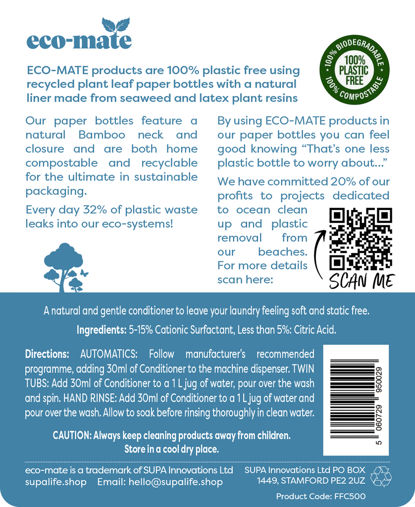 Eco Mate Fragrance Free concentrated fabric conditioner - 500ml - anydaydirect