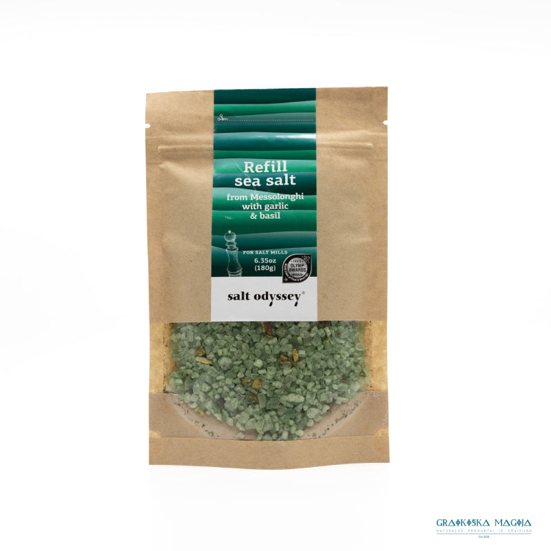Salt Odyssey Refill Bag Of Sea Salt With Garlic and Basil - 180g. - anydaydirect