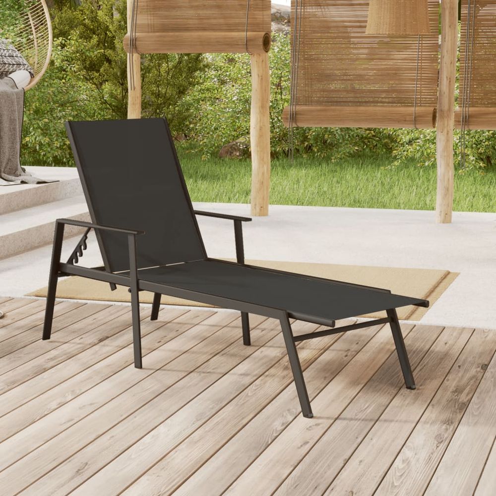 Sun Lounger Steel and Textilene Fabric Black - anydaydirect