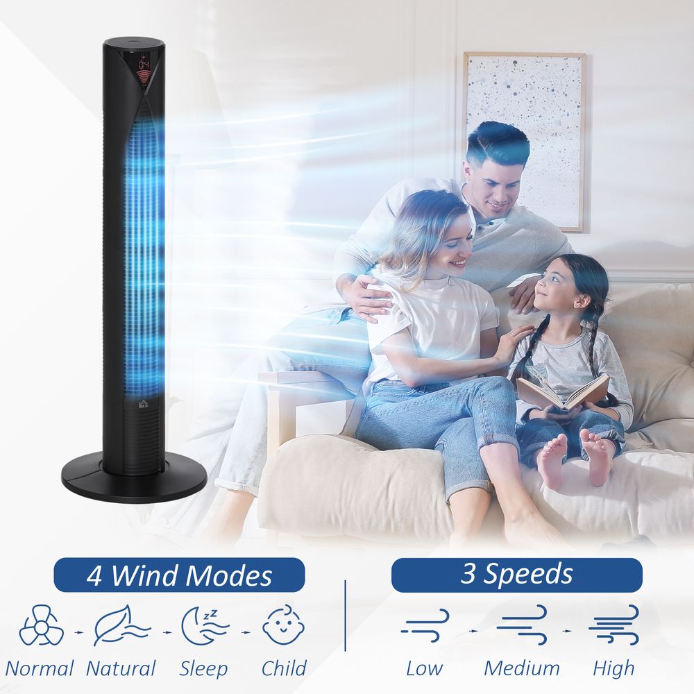ABS Oscillating 3-Speed Settings Tower Fan w/ Remote Control Black - anydaydirect