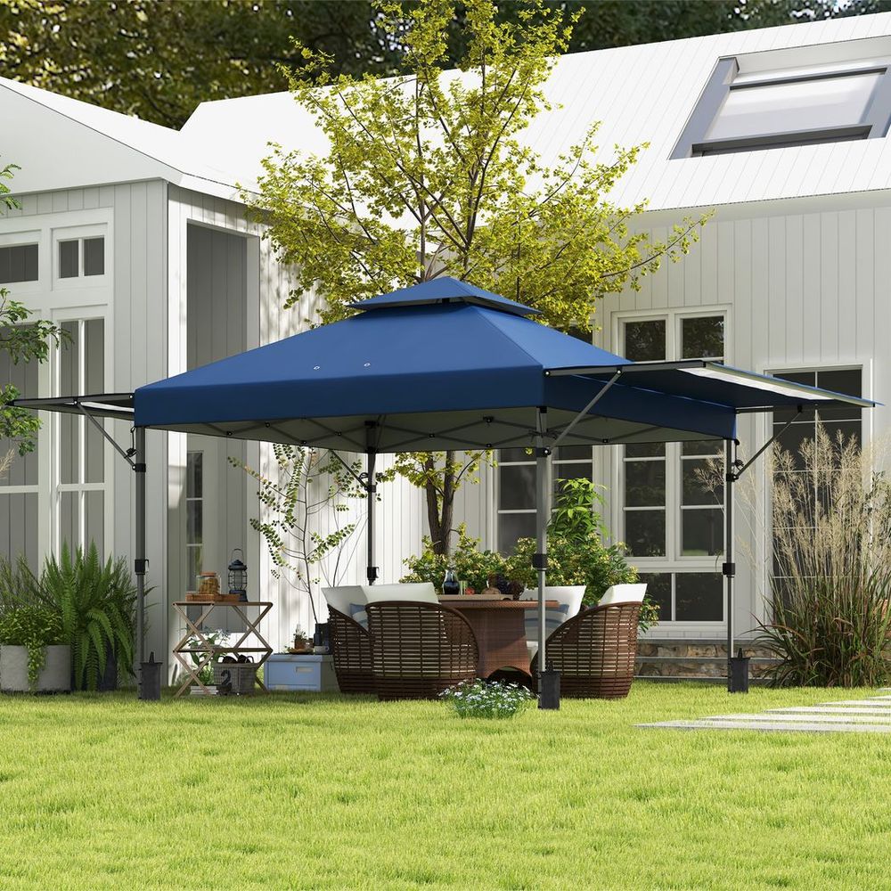 Outsunny 5 x 3(m) Pop Up Gazebo, Instant Shelter with Extend Dual Awning, Blue - anydaydirect