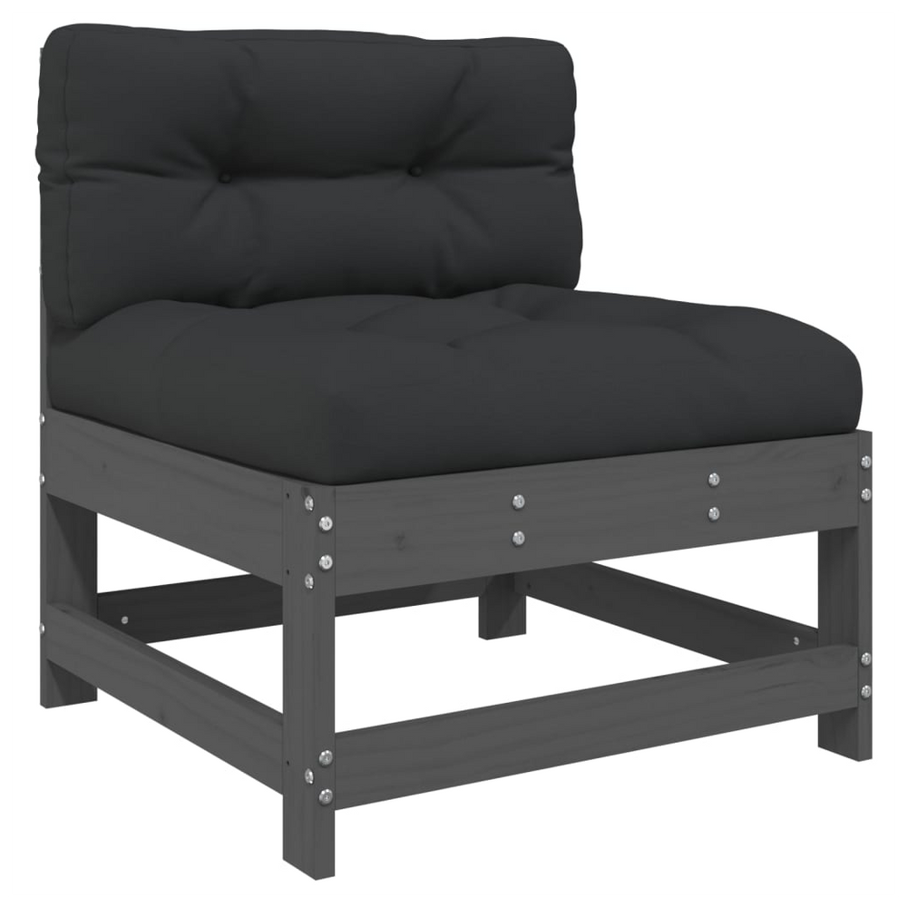 vidaXL Middle Sofa with Cushions Grey Solid Wood Pine - anydaydirect