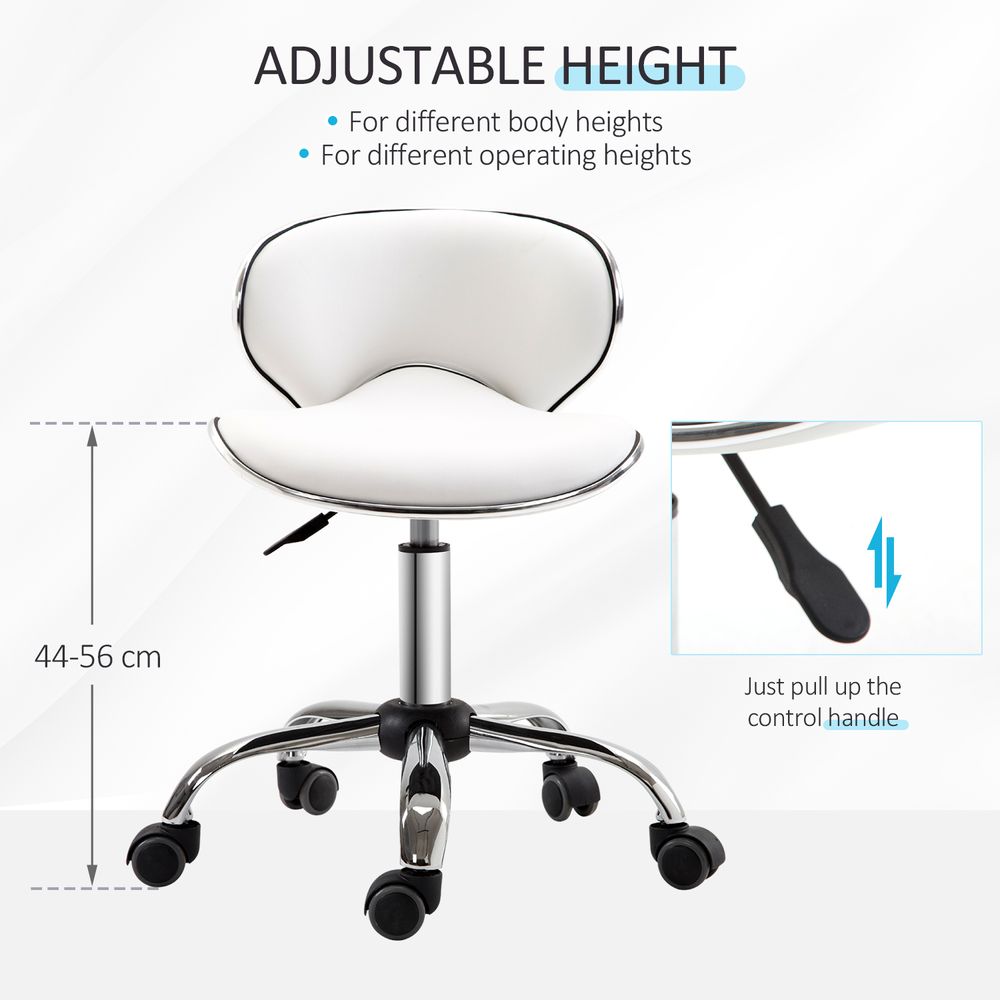 Office Chair Beauty Salon Rolling Technician Stool Chair Low Back White HOMCOM - anydaydirect