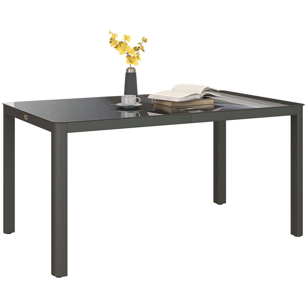 Outsunny Outdoor Dining Table for 6 with Glass Top, Aluminium Frame, Grey - anydaydirect