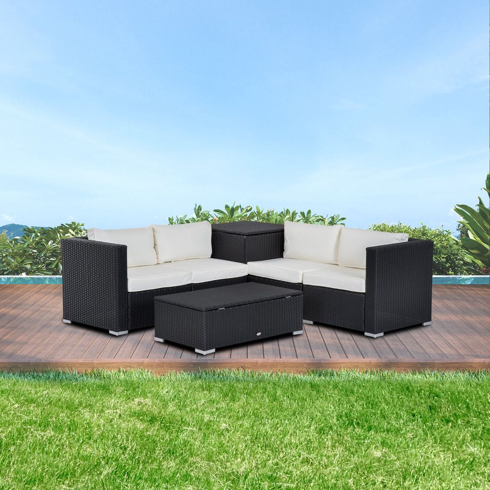 6 PCs Rattan Sofa Set W/Cushions-Black/Beige - anydaydirect