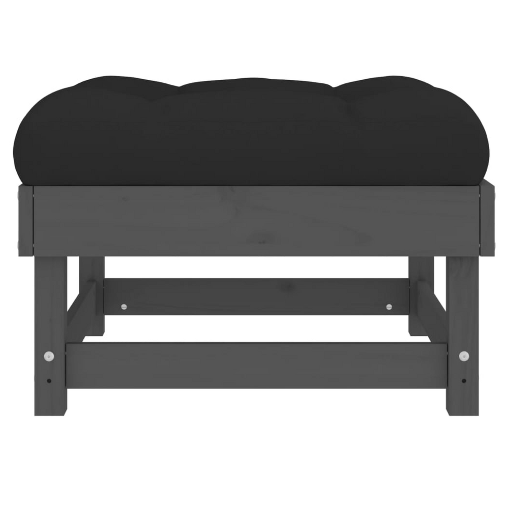 vidaXL Garden Footstools with Cushions 2pcs Grey Solid Wood Pine - anydaydirect
