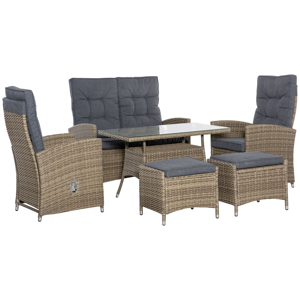 6 Pieces PE Rattan Dining Set, Tempered Glass Table Mixed Grey - anydaydirect