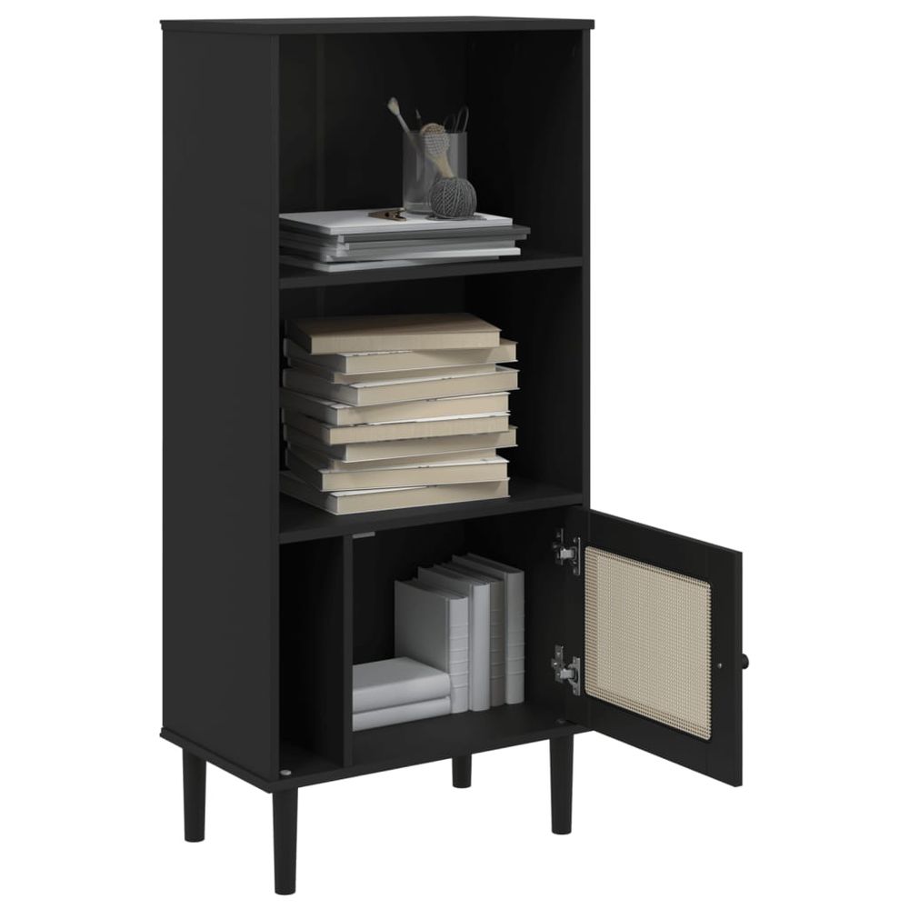 vidaXL Bookcase SENJA Rattan Look Black 60x35x130 cm Solid Wood Pine - anydaydirect