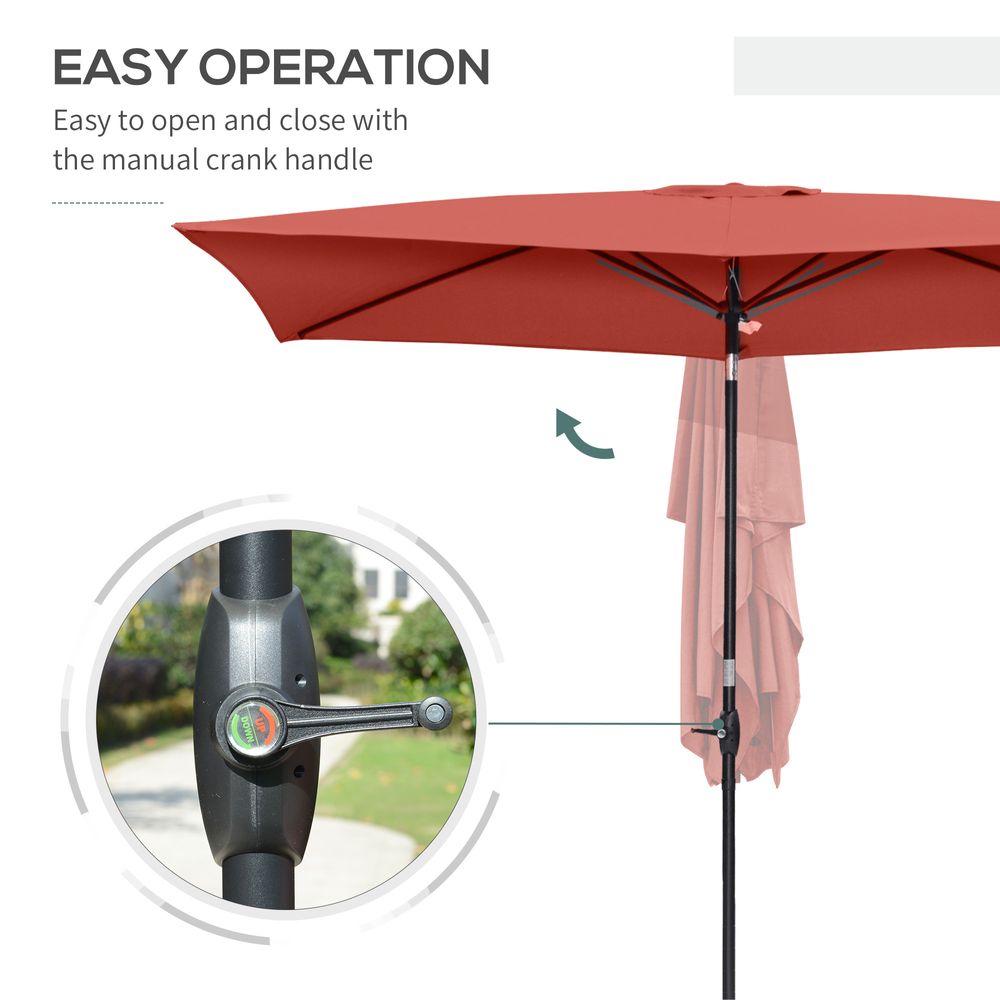 2 x 3m Rectangular Market Umbrella Patio Crank  Wine Red - anydaydirect