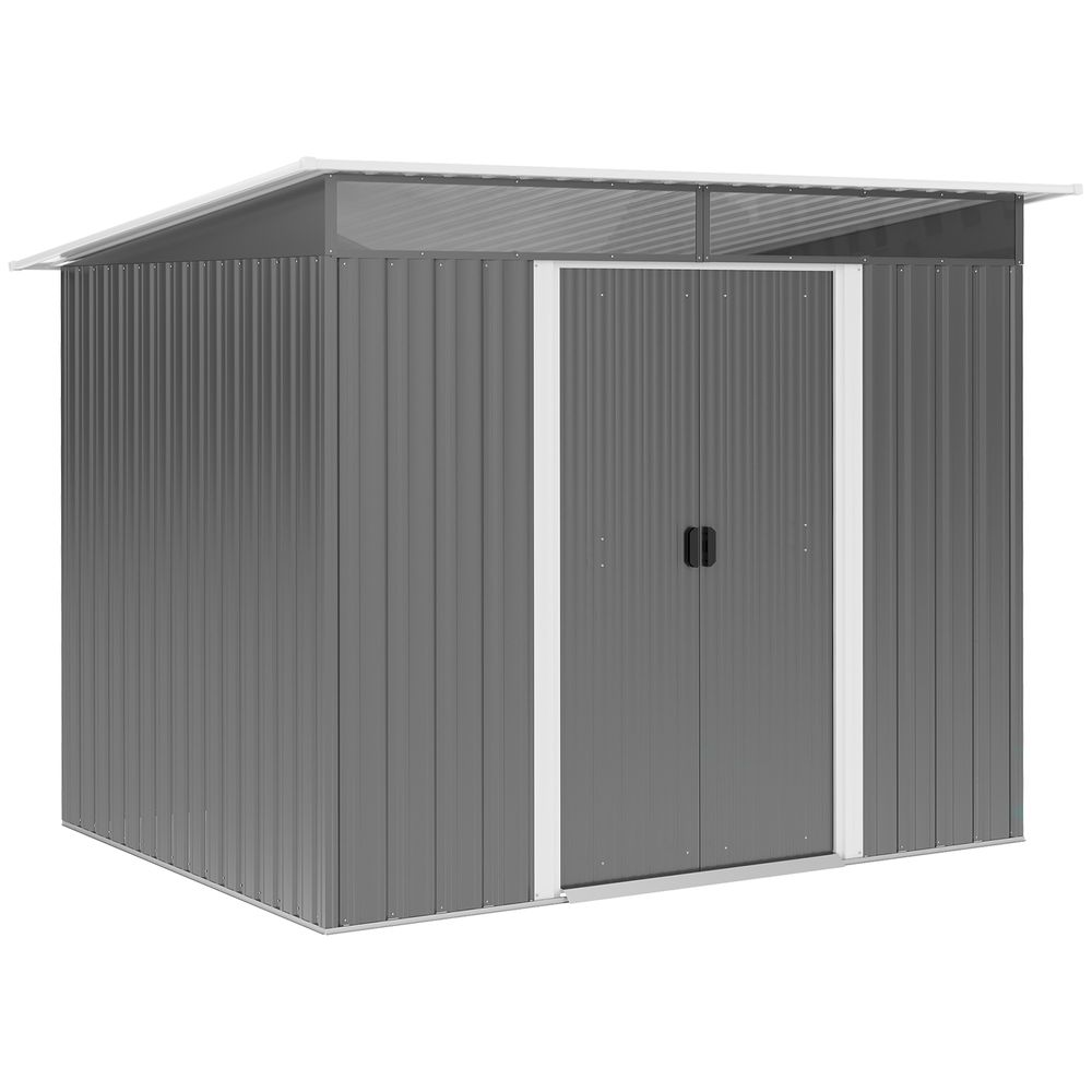 Outsunny Garden Shed Outdoor Storage Tool Organizer w/ Double Sliding Door Grey - anydaydirect