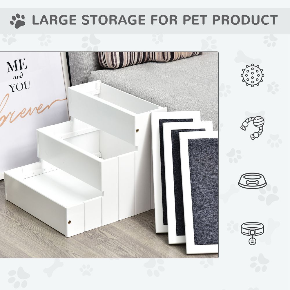 3 Step Wooden Dog Steps Pet Stairs Cat Ladder for Bed with Storage Pawhut - anydaydirect