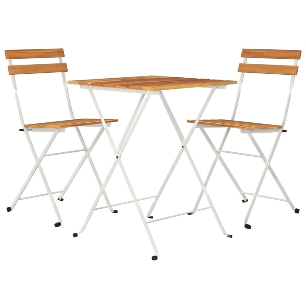 3 Piece Folding Bistro Set Solid Wood Acacia and Steel - anydaydirect