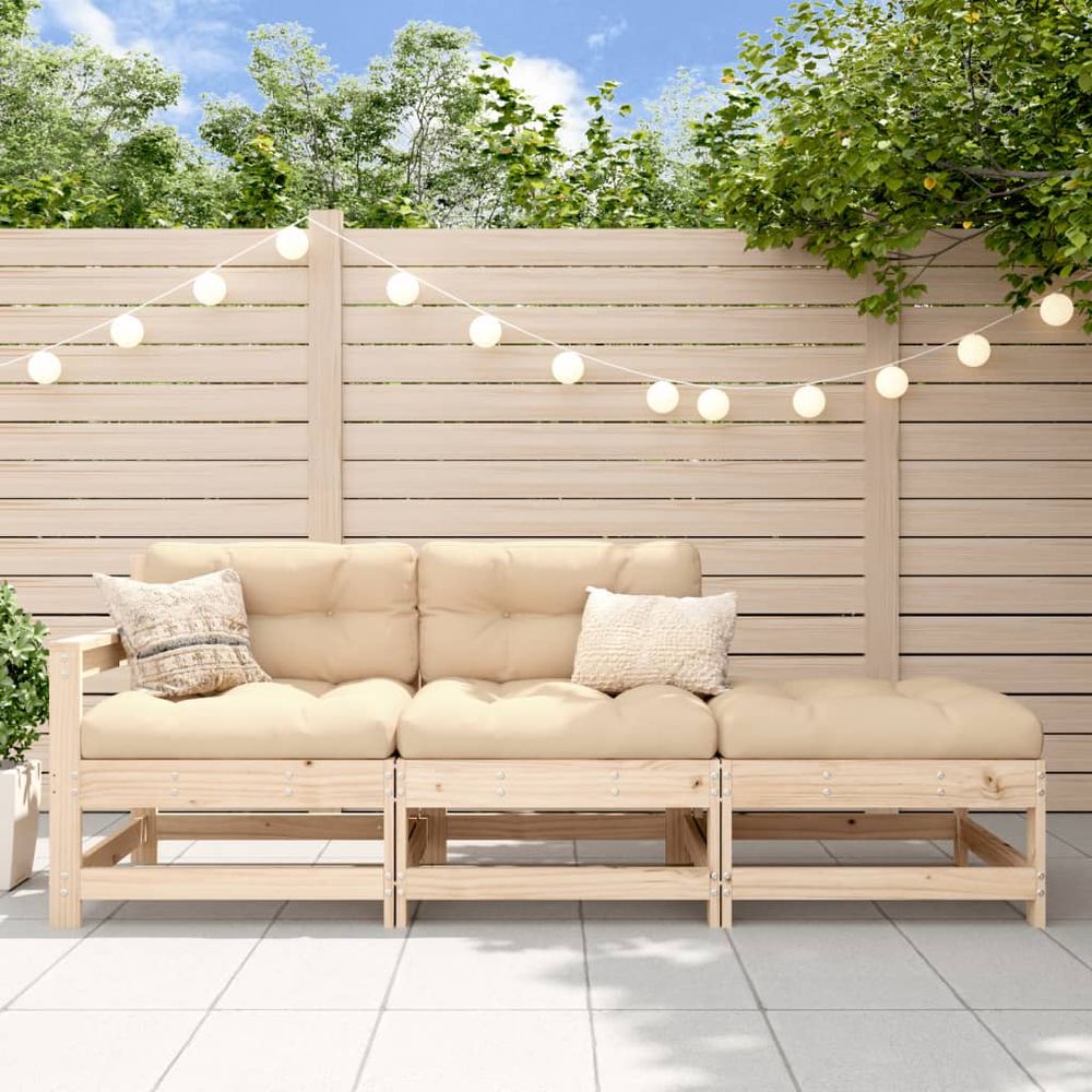 vidaXL 3 Piece Garden Lounge Set with Cushions Solid Wood - anydaydirect