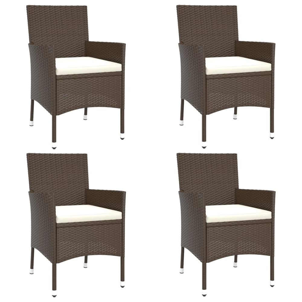 5 Piece Garden Bistro Set with Cushions Brown Poly Rattan - anydaydirect