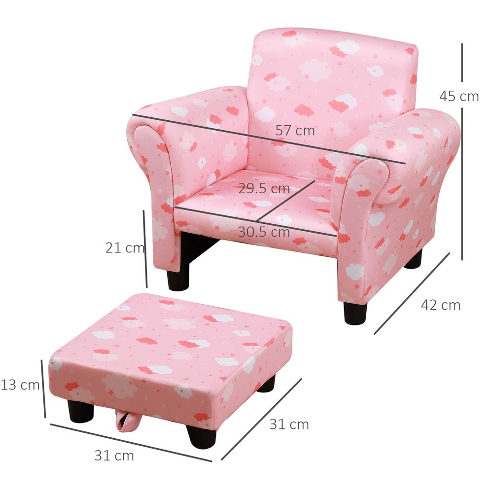 Cute Cloud Star Kids Children Armchair Mini Seat Wood w/ Footrest Padding Pink - anydaydirect