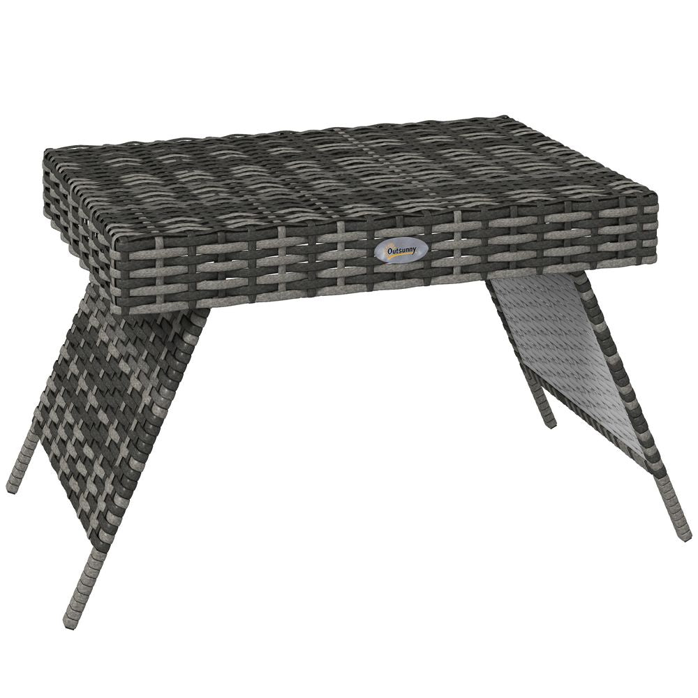 Outsunny Foldable Outdoor Coffee Table, Metal Frame Rattan Side Table, Grey - anydaydirect