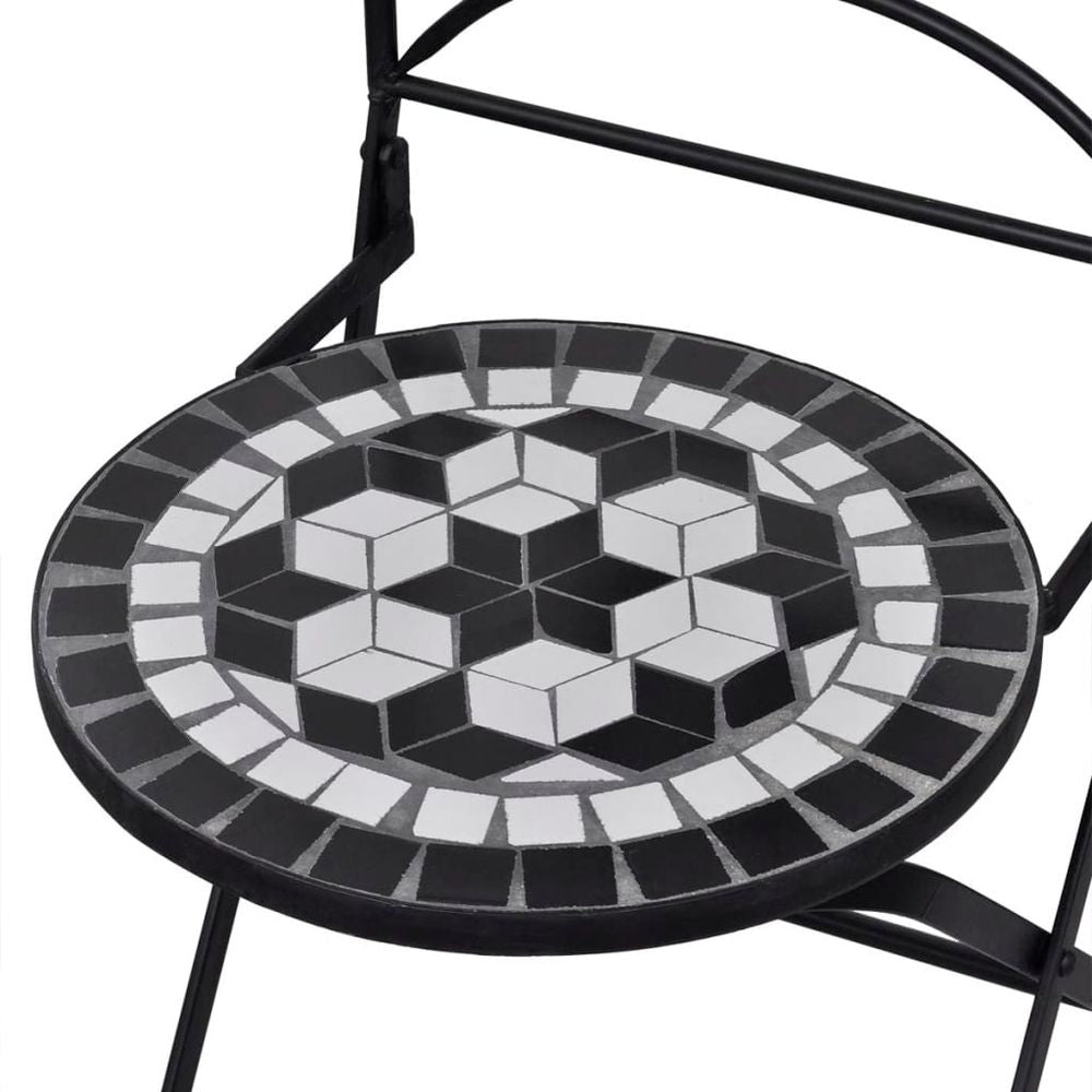 3 Piece Bistro Set Ceramic Tile Black and White - anydaydirect