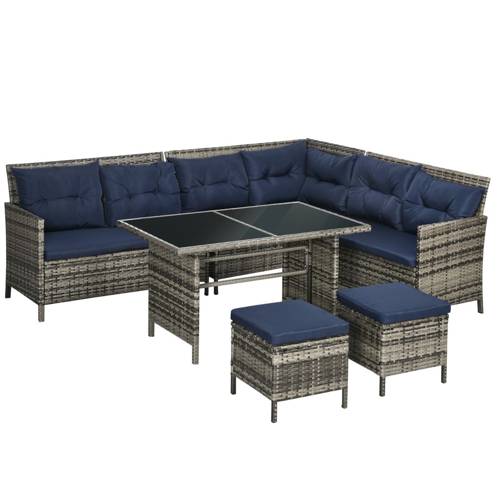 Outsunny 6 PCs Patio wicker Sofa Set Rattan Chair Furniture w/ Glass & Cushioned - anydaydirect