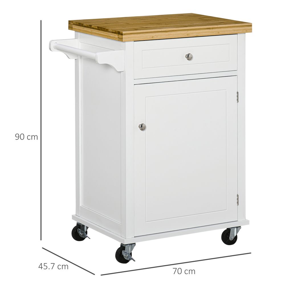 Rolling Kitchen Cart Storage Trolley with Drawer Towel Rail White - anydaydirect