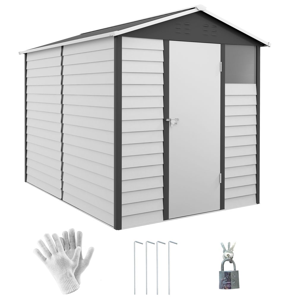 Outsunny 9'x6' Galvanised Metal Garden Shed Tool Storage Shed for Patio Grey - anydaydirect